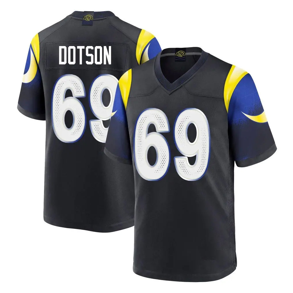 Davalo LA.Rams #69 Kevin Dotson Player Black Midnight Rivalries Collection Home Game Stitched Jerseys