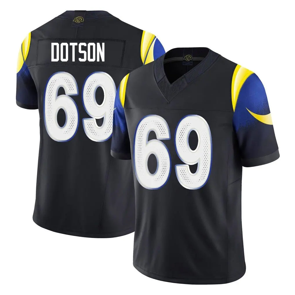 Davalo LA.Rams #69 Kevin Dotson Player Black Midnight Rivalries Collection Limited Home Game Stitched Jerseys