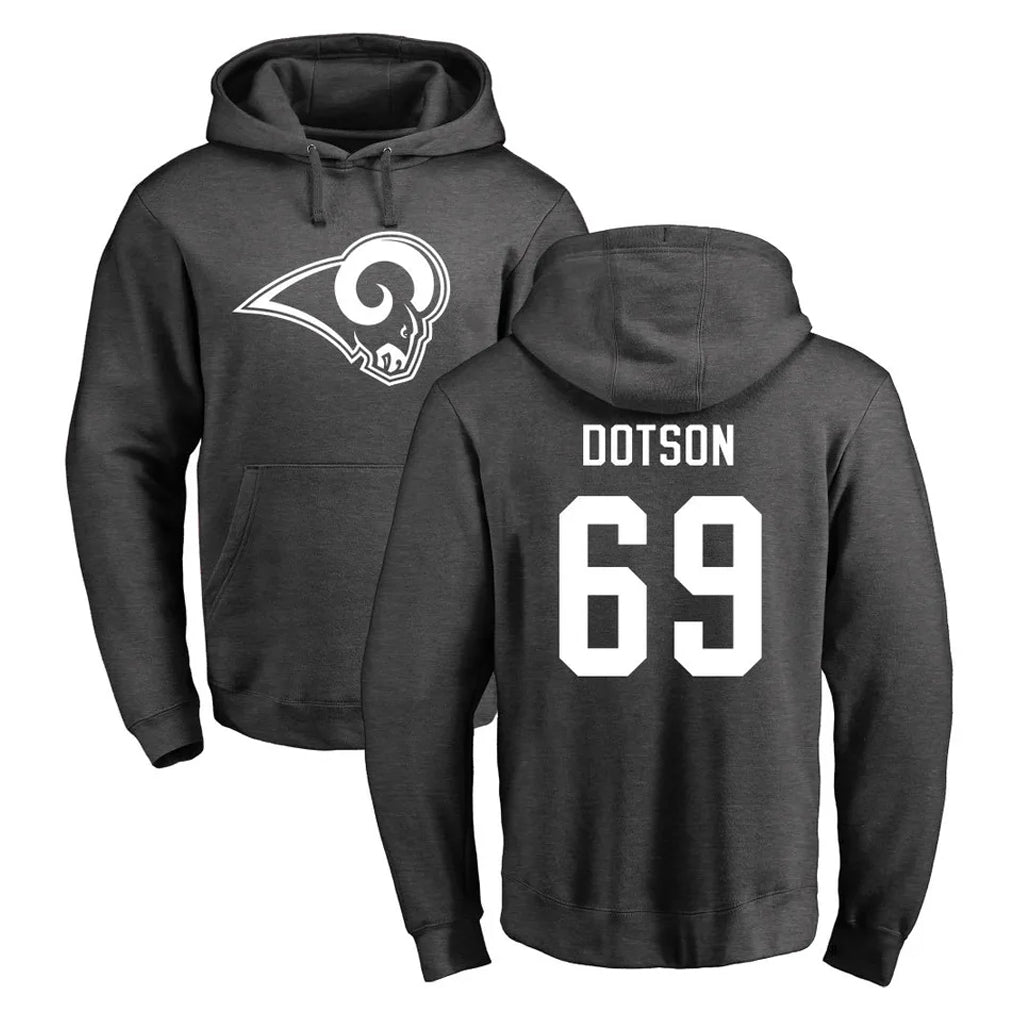 Davalo LA.Rams #69 Kevin Dotson Player Gray Pullover Hoodie Limited Game Stitched Jerseys