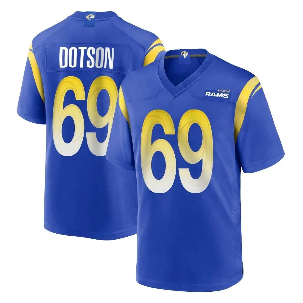 Davalo LA.Rams #69 Kevin Dotson Player Royal Home Game Stitched Jerseys