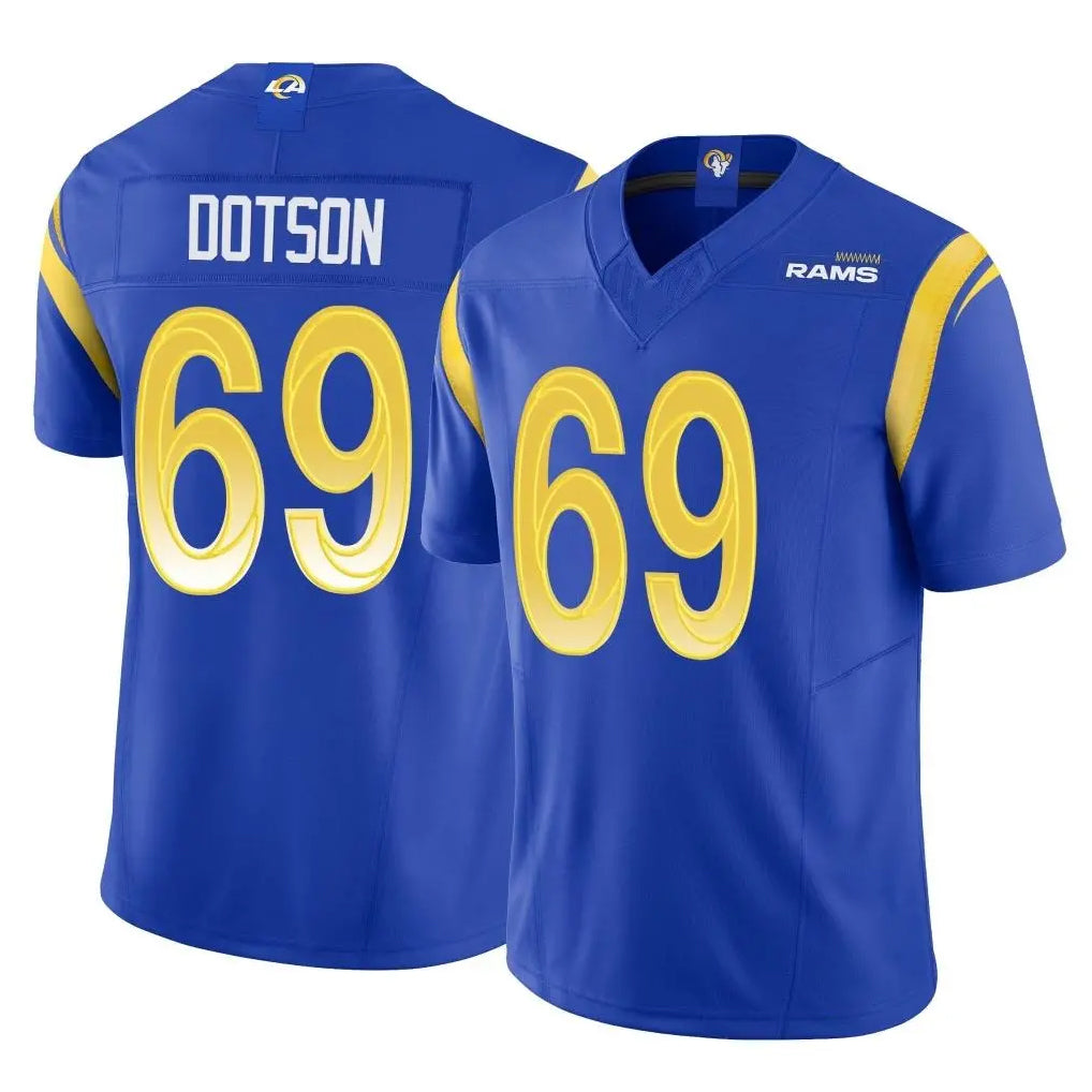 Davalo LA.Rams #69 Kevin Dotson Player Royal Limited Vapor F.U.S.E. Home Game Stitched Jerseys