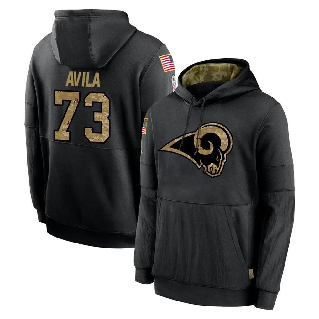 Davalo LA.Rams #73 Steve Avila Player Black Salute to Service Hoodies Limited Game Stitched Jerseys
