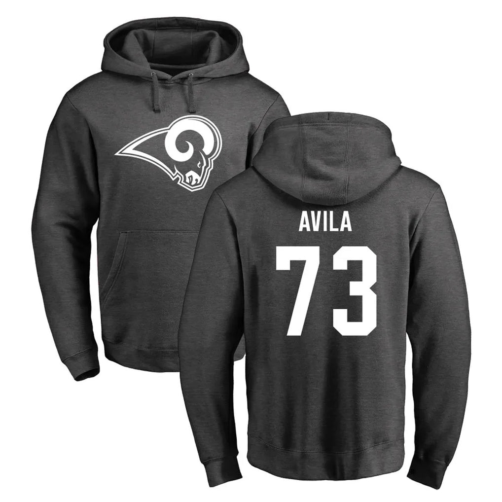 Davalo LA.Rams #73 Steve Avila Player Gray Pullover Hoodie Limited Game Stitched Jerseys