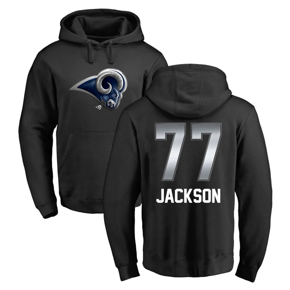 Davalo LA.Rams #77 Alaric Jackson Player Black Pullover Hoodie Limited Game Stitched Jerseys