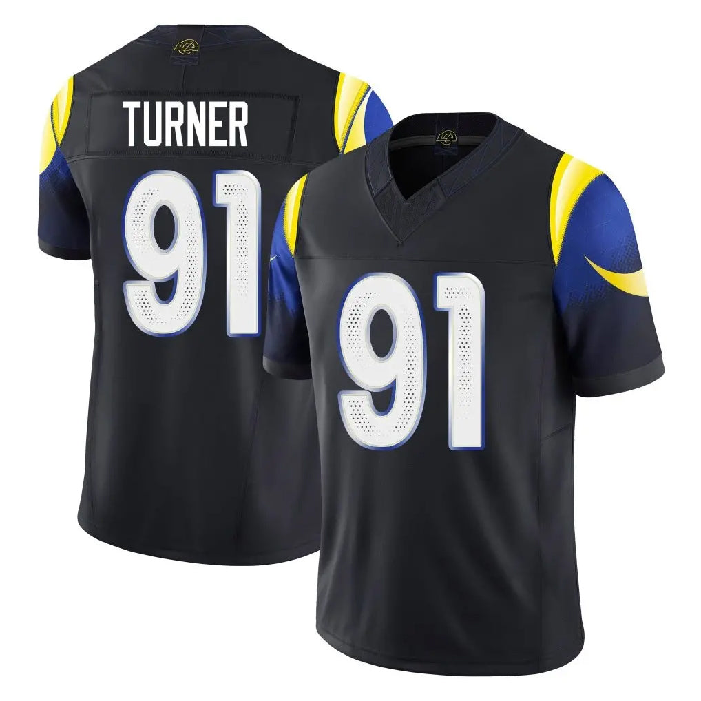 Davalo LA.Rams #91 Kobie Turner Player Black Midnight Rivalries Collection Limited Home Game Stitched Jerseys