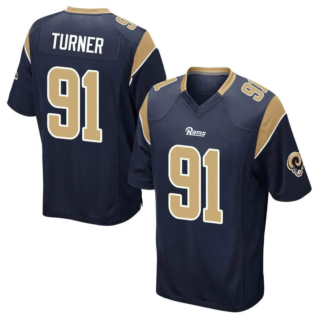 Davalo LA.Rams #91 Kobie Turner Player Navy Home Game Stitched Jerseys