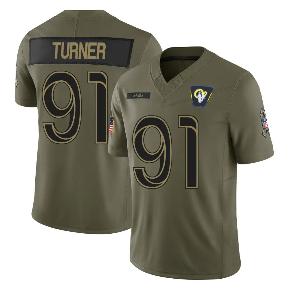 Davalo LA.Rams #91 Kobie Turner Player Olive 2025 Salute To Service Limited Game Stitched Jerseys