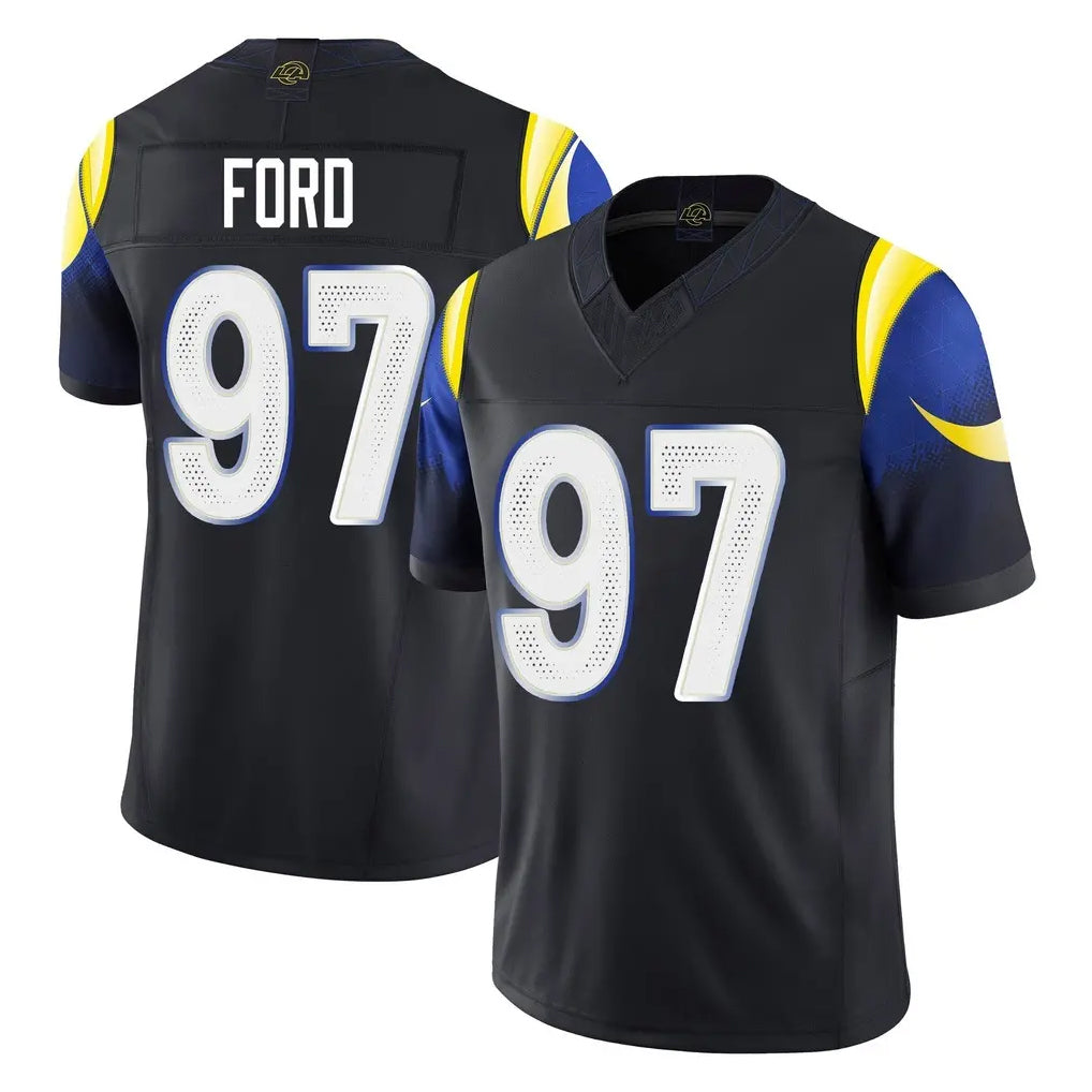 Davalo LA.Rams #97 Poona Ford Player Black Midnight Rivalries Collection Limited Home Game Stitched Jerseys