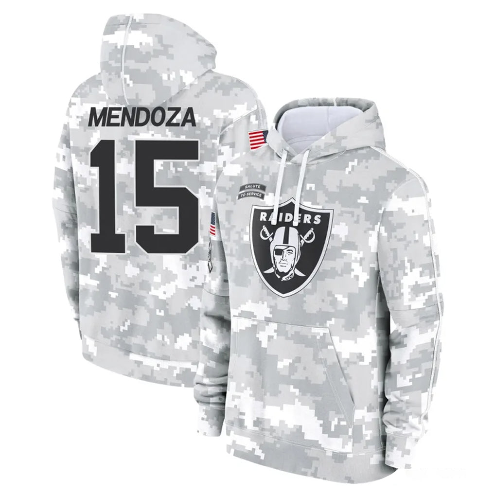 Davalo LV.Raiders #15 Fernando Mendoza Player Arctic Camo Salute to Service Hoodies Limited Game Stitched Jerseys