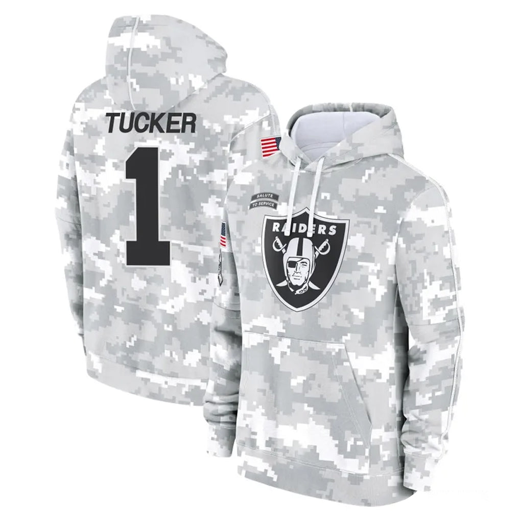 Davalo LV.Raiders #1 Tre Tucker Player Arctic Camo Salute to Service Hoodies Limited Game Stitched Jerseys