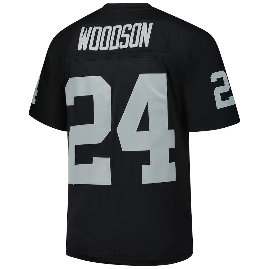 Davalo LV.Raiders #24 Charles Woodson Mitchell & Ness Black Legacy Replica Jersey Stitched Puhic