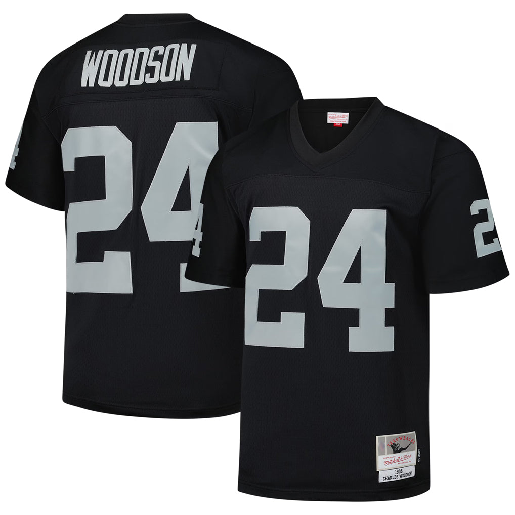 Davalo LV.Raiders #24 Charles Woodson Player Mitchell & Ness Black Legacy Replica Stitched Jerseys