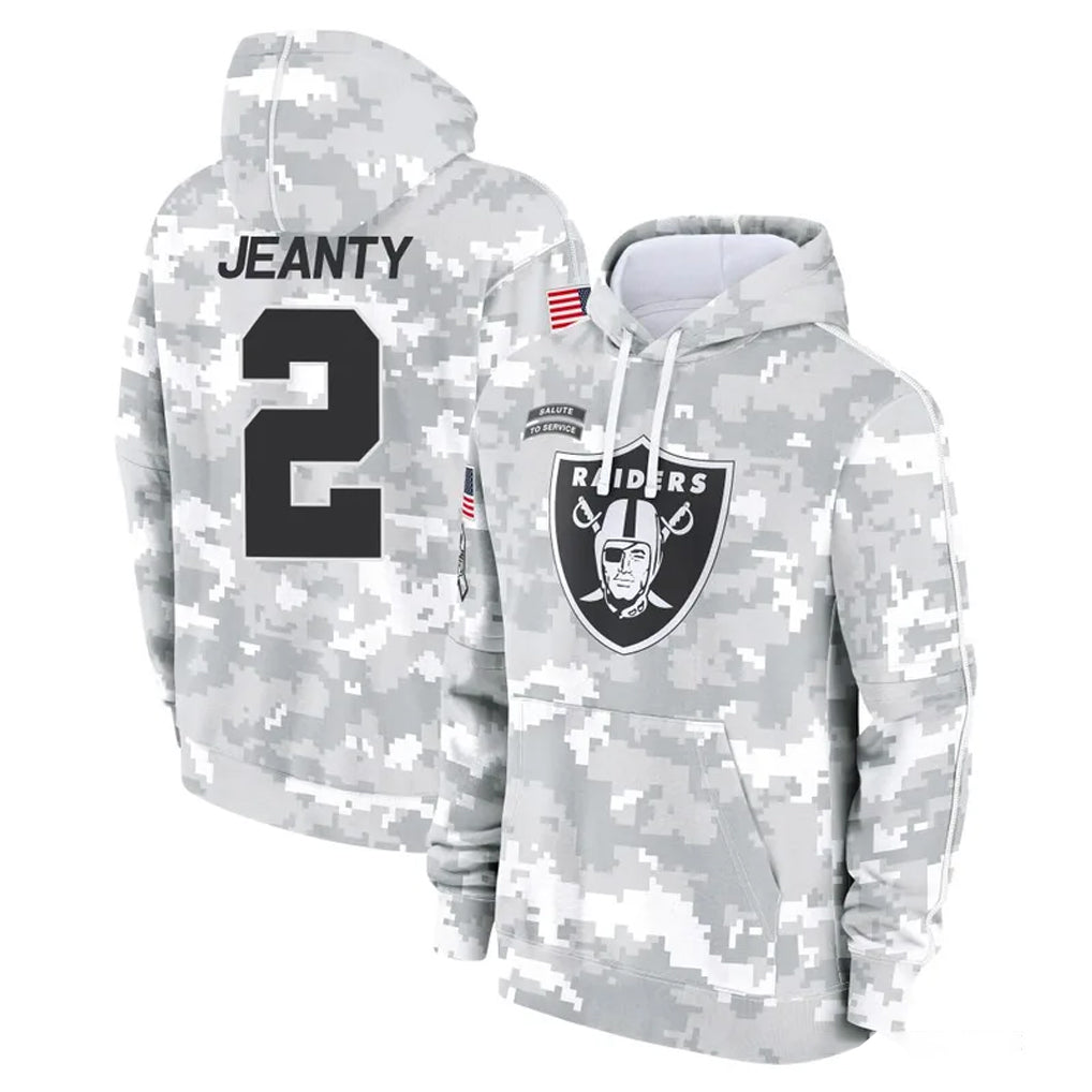 Davalo LV.Raiders #2 Ashton Jeanty Player Arctic Camo Salute to Service Hoodies Limited Game Stitched Jerseys
