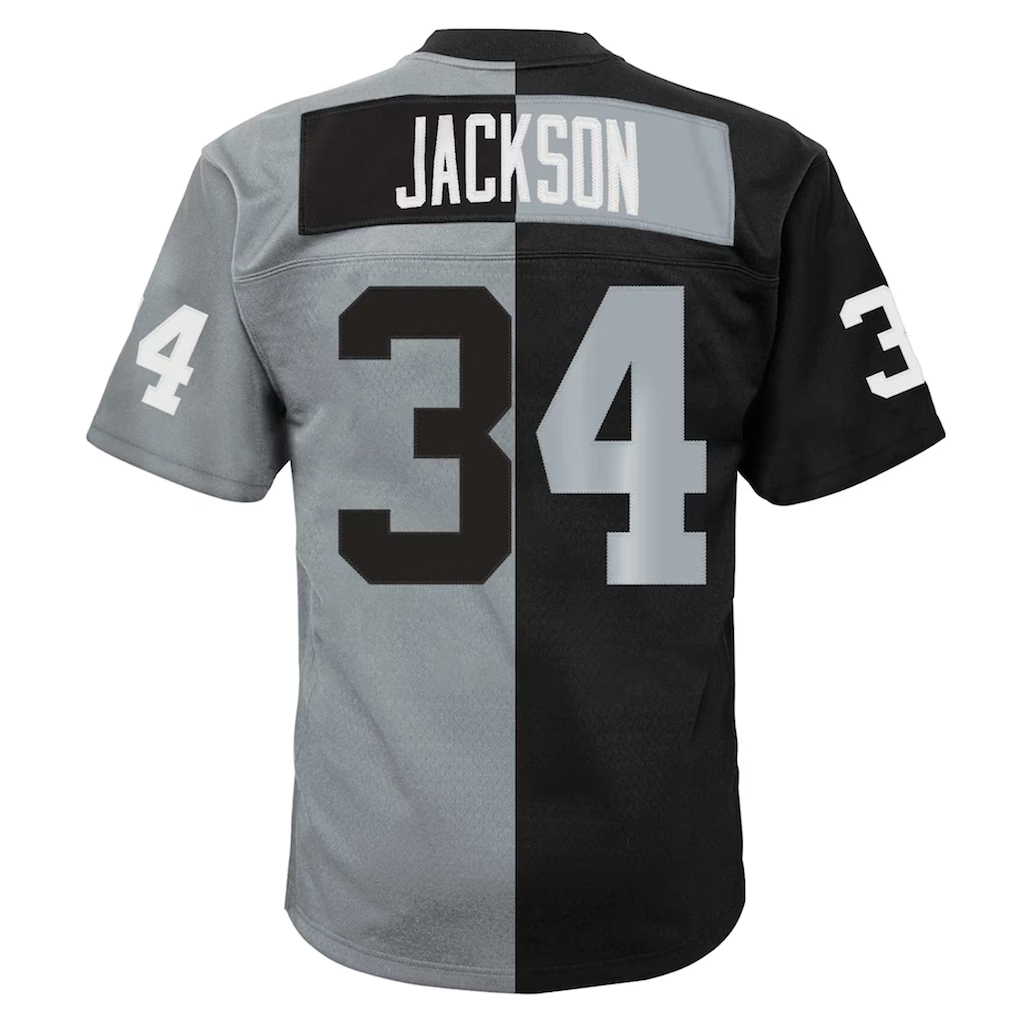 Davalo LV.Raiders #34  Bo Jackson Mitchell & Ness BlackSilver Big & Tall Split Legacy Retired Player Replica Jersey