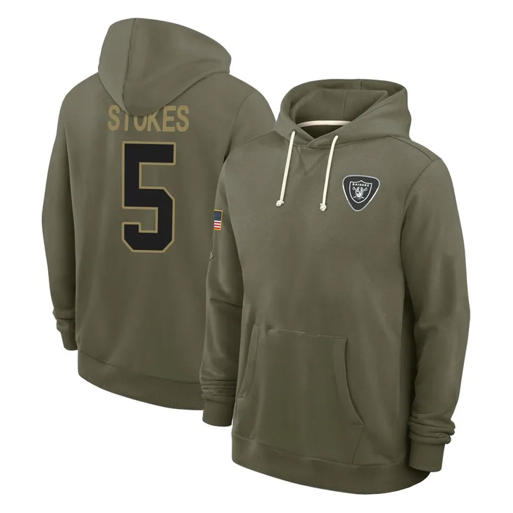 Davalo LV.Raiders #5 Eric Stokes Player Olive Salute to Service Pullover Hoodies Limited Stitched Jerseys