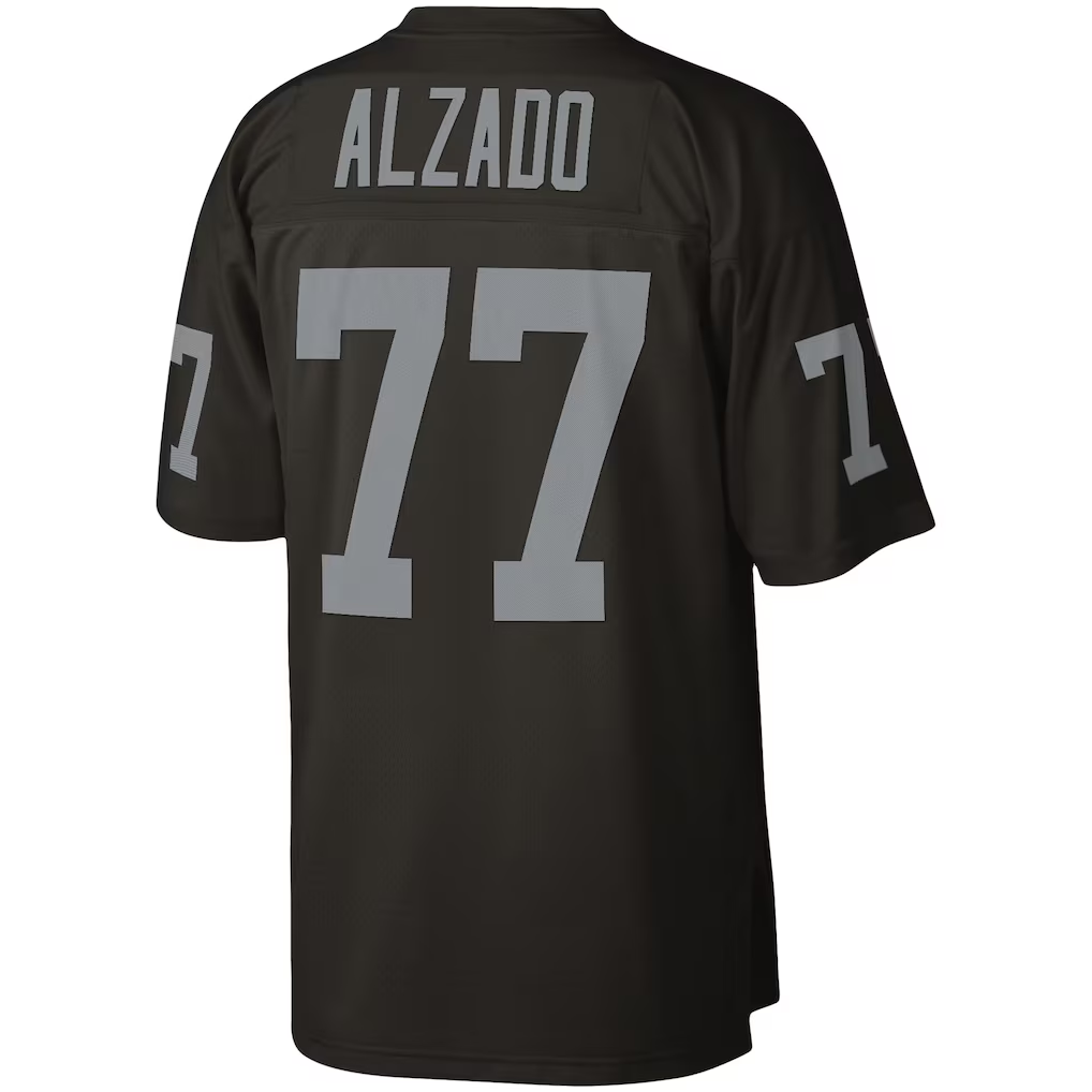 Davalo LV.Raiders #77 Lyle Alzado Mitchell & Ness Black Legacy Replica Stitched Puhic  Jersey