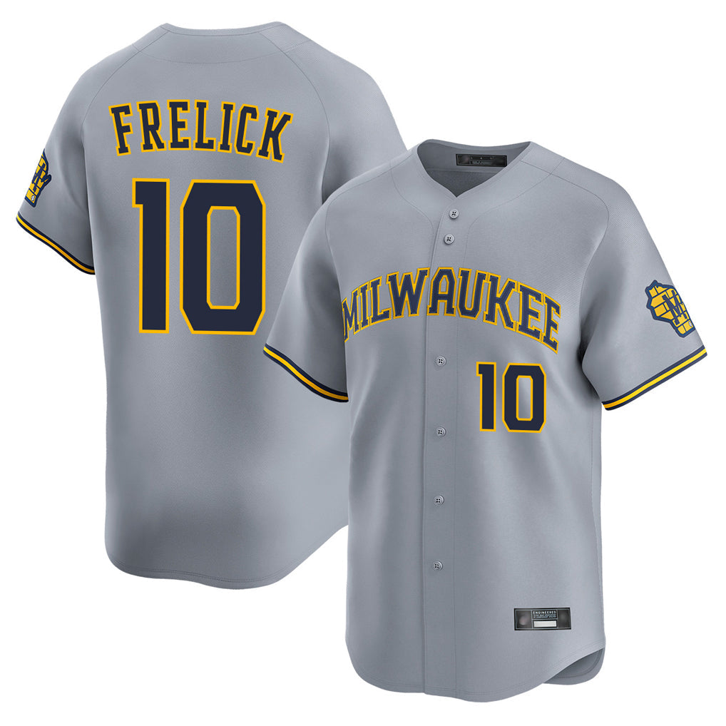Davalo M.Brewers #10 Sal Frelick Player Gray Home Limited Stitched Jerseys