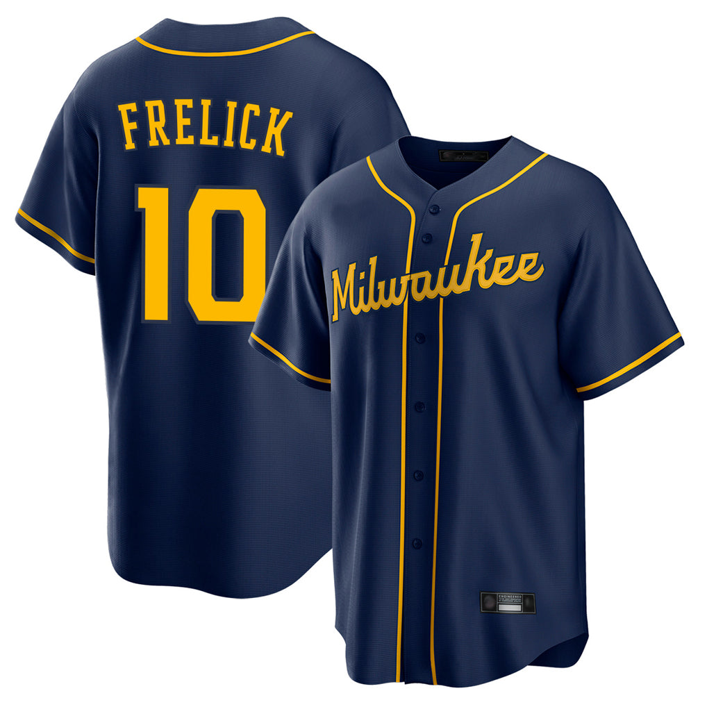 Davalo M.Brewers #10 Sal Frelick Player Navy Home Game Stitched Jerseys