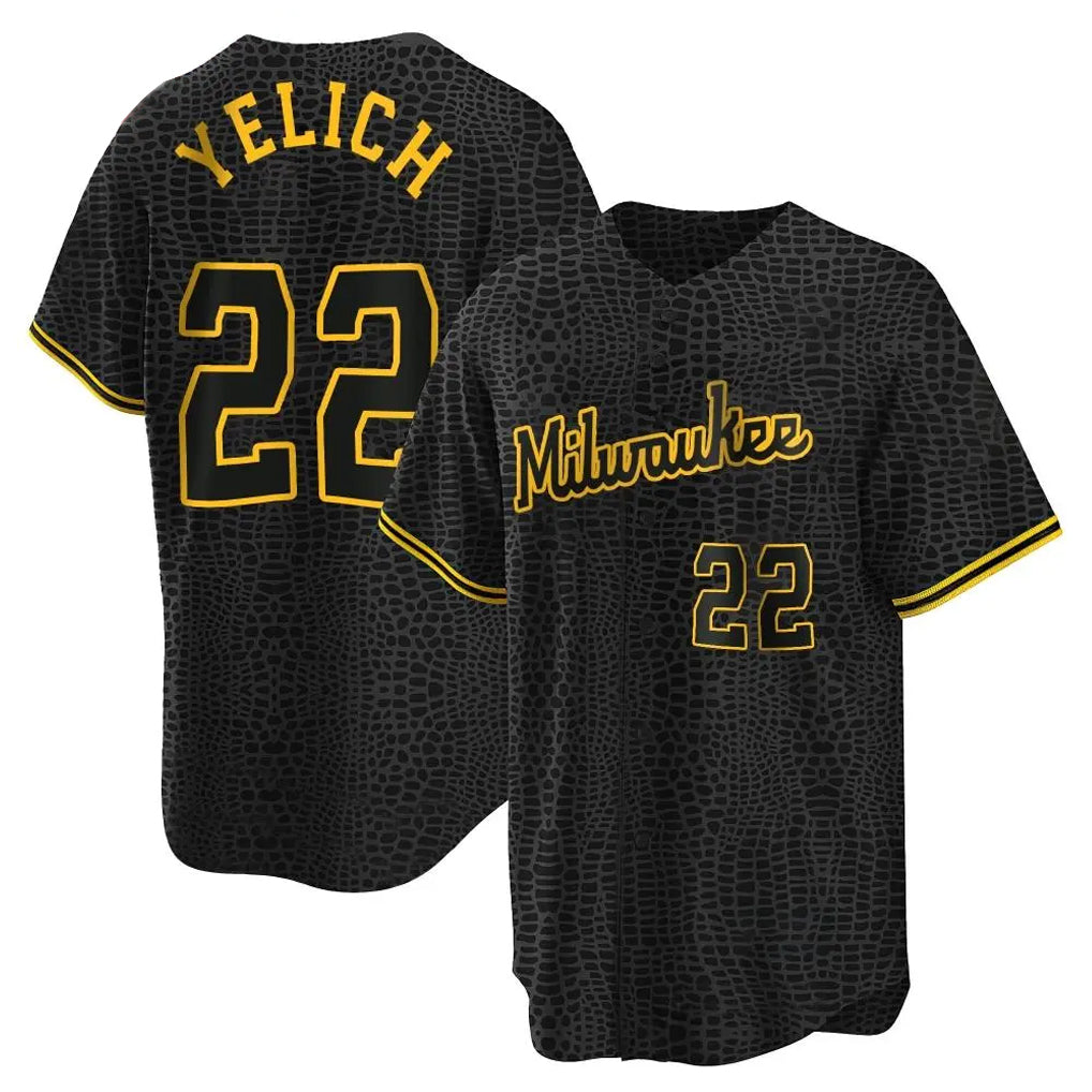 Davalo M.Brewers #22 Christian Yelich Player Black Snake Skin City Home Game Stitched Jerseys