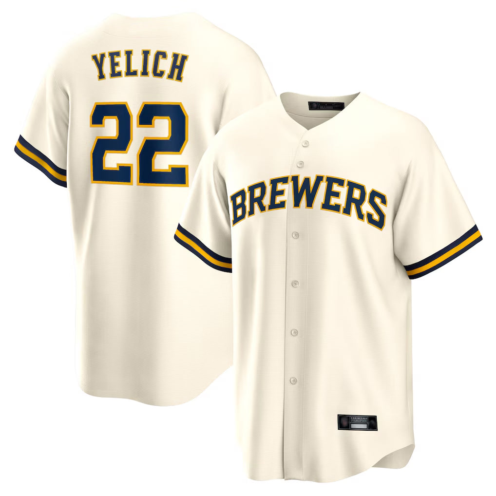 Davalo M.Brewers #22 Christian Yelich Player Cream Home Game Stitched Jerseys