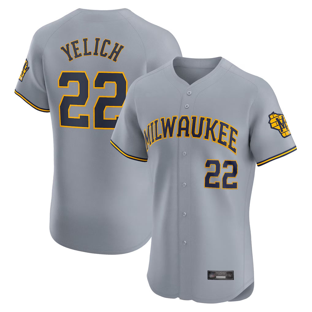 Davalo M.Brewers #22 Christian Yelich Player Gray Home Limited Elite Stitched Jerseys