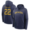 Davalo M.Brewers #22 Christian Yelich Player Navy Club Pullover Hoodie Game Stitched Jerseys