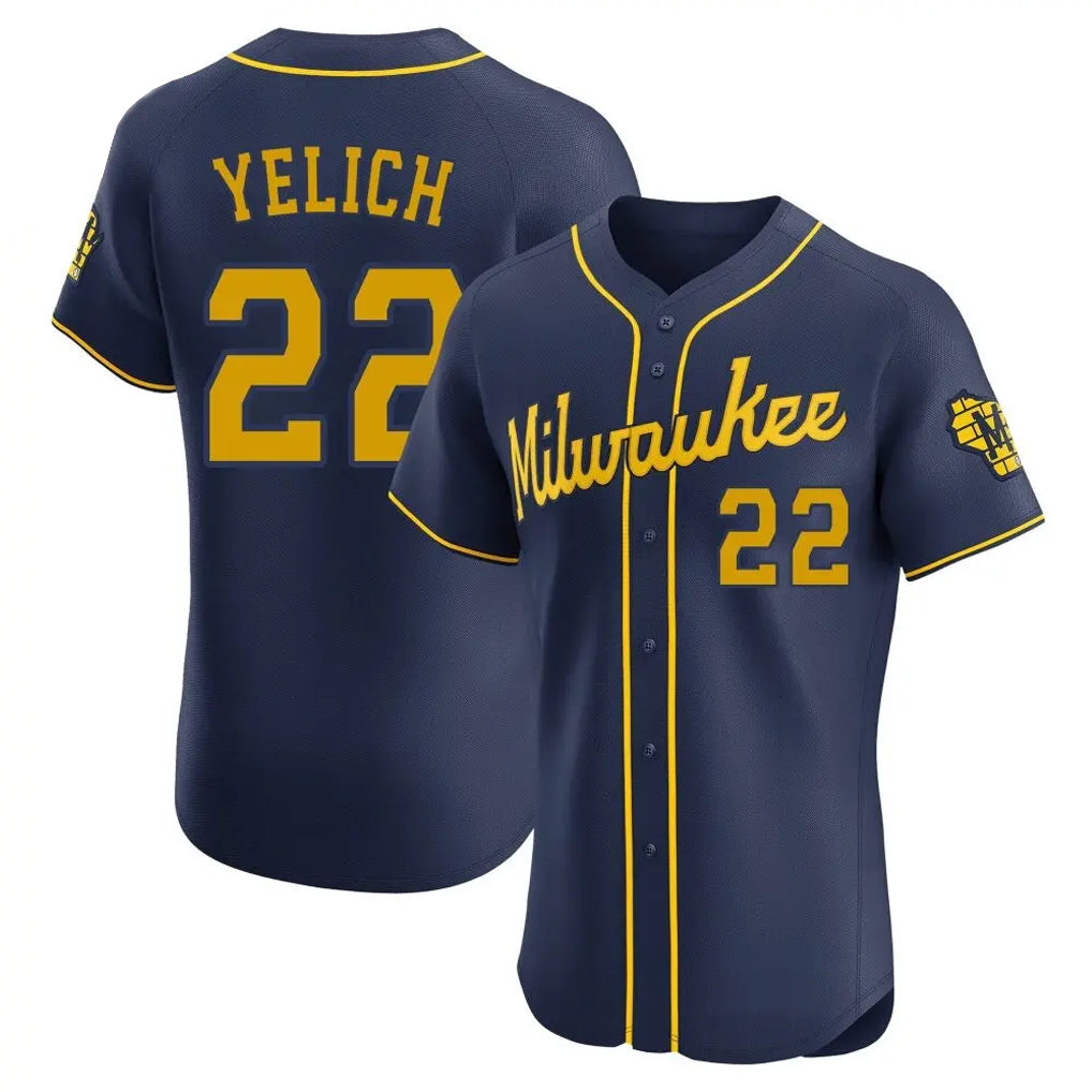 Davalo M.Brewers #22 Christian Yelich Player Navy Home Limited Elite Stitched Jerseys