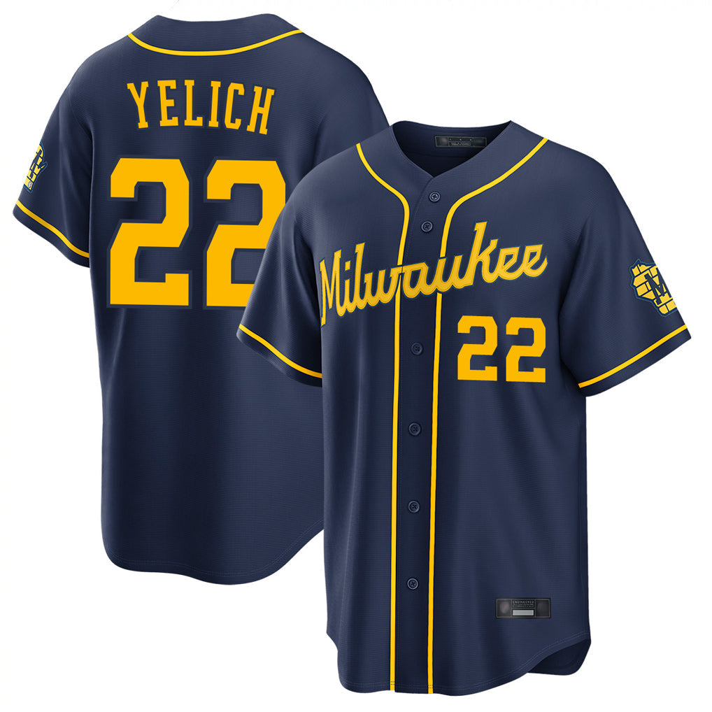 Davalo M.Brewers #22 Christian Yelich Player Navy Home Stadium Game Stitched Jerseys