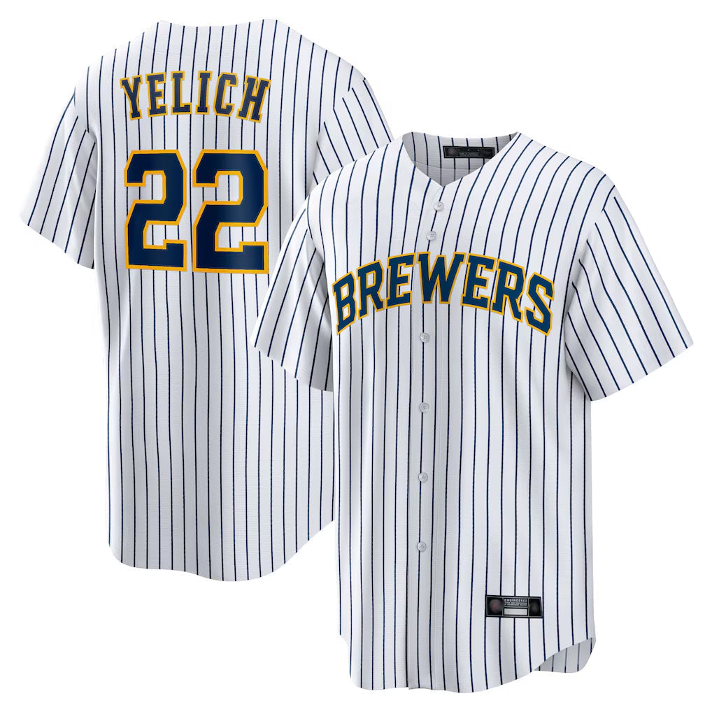 Davalo M.Brewers #22 Christian Yelich Player White Stripes Home Game Stitched Jerseys