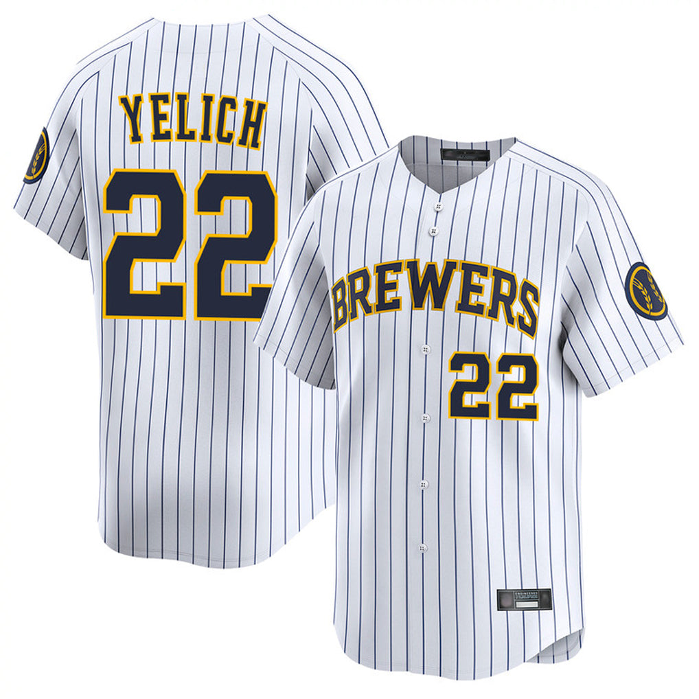 Davalo M.Brewers #22 Christian Yelich Player White Stripes Home Limited Game Stitched Jerseys