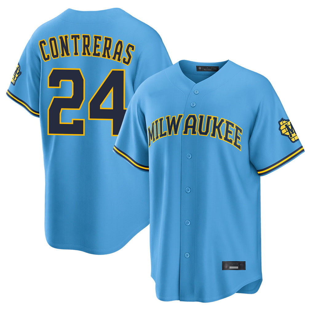 Davalo M.Brewers #24 William Contreras Player Light Blue Road Stadium Game Stitched Jerseys