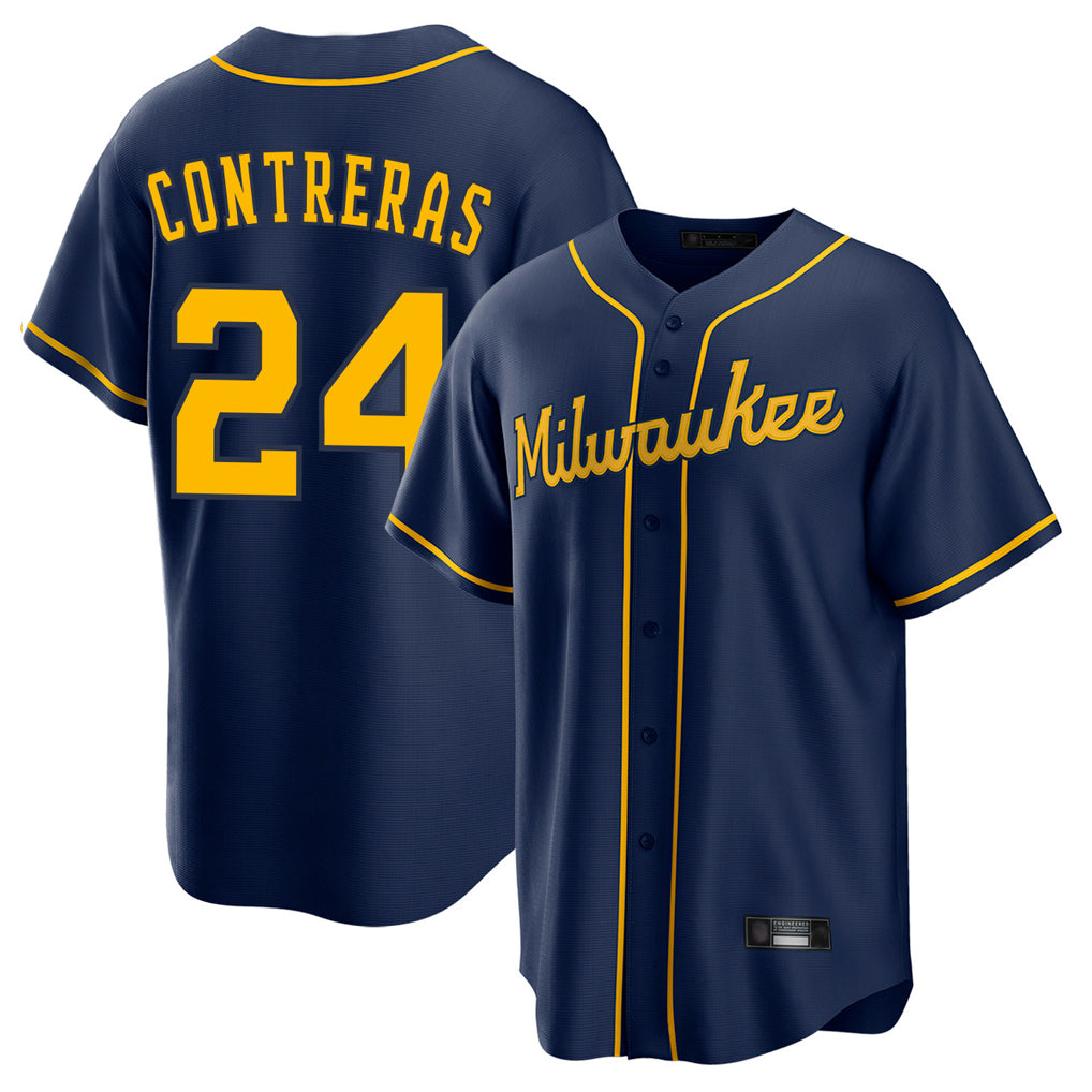 Davalo M.Brewers #24 William Contreras Player Navy Home Game Stitched Jerseys
