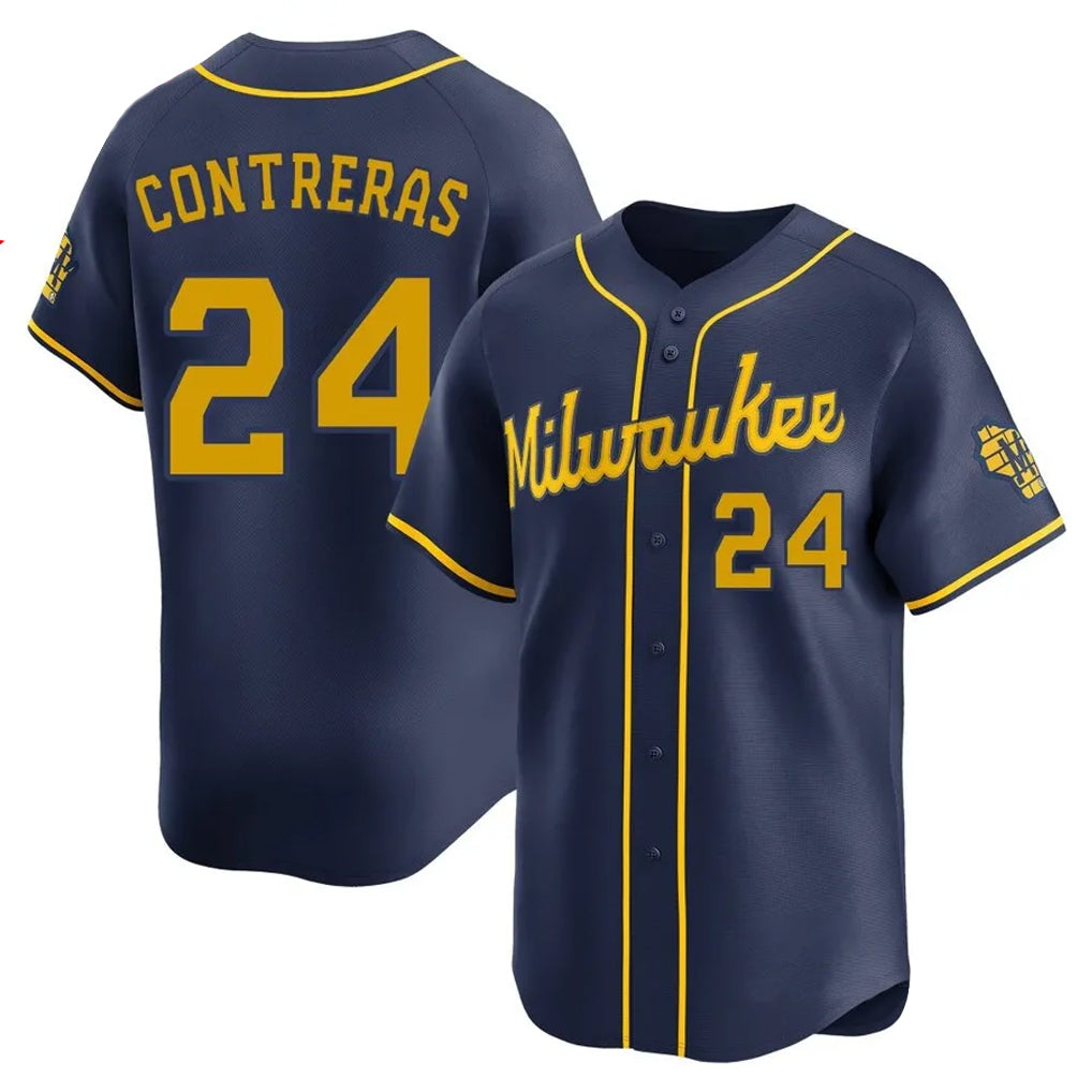 Davalo M.Brewers #24 William Contreras Player Navy Home Limited Stitched Jerseys