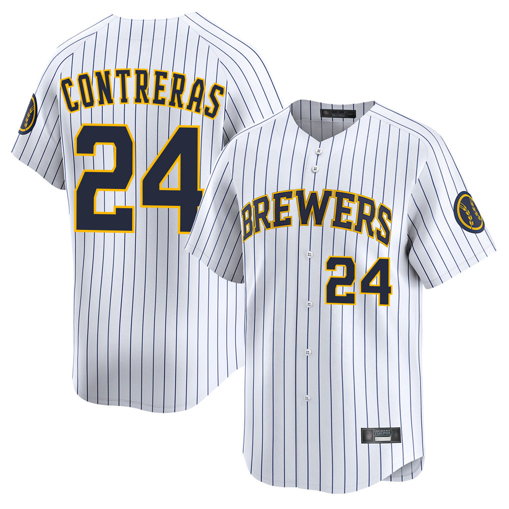 Davalo M.Brewers #24 William Contreras Player White Stripes Home Limited Game Stitched Jerseys