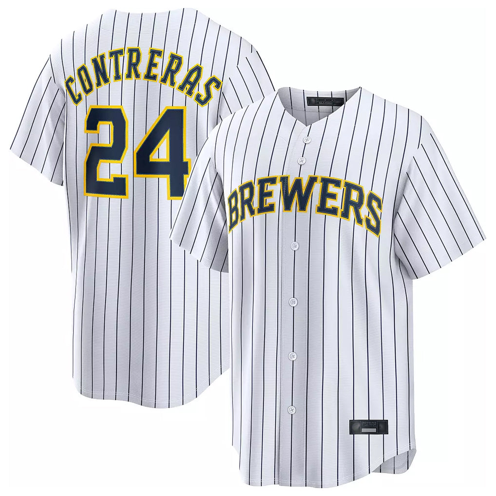 Davalo M.Brewers #24 William Contreras Player White Stripes Home Limited Stitched Jerseys