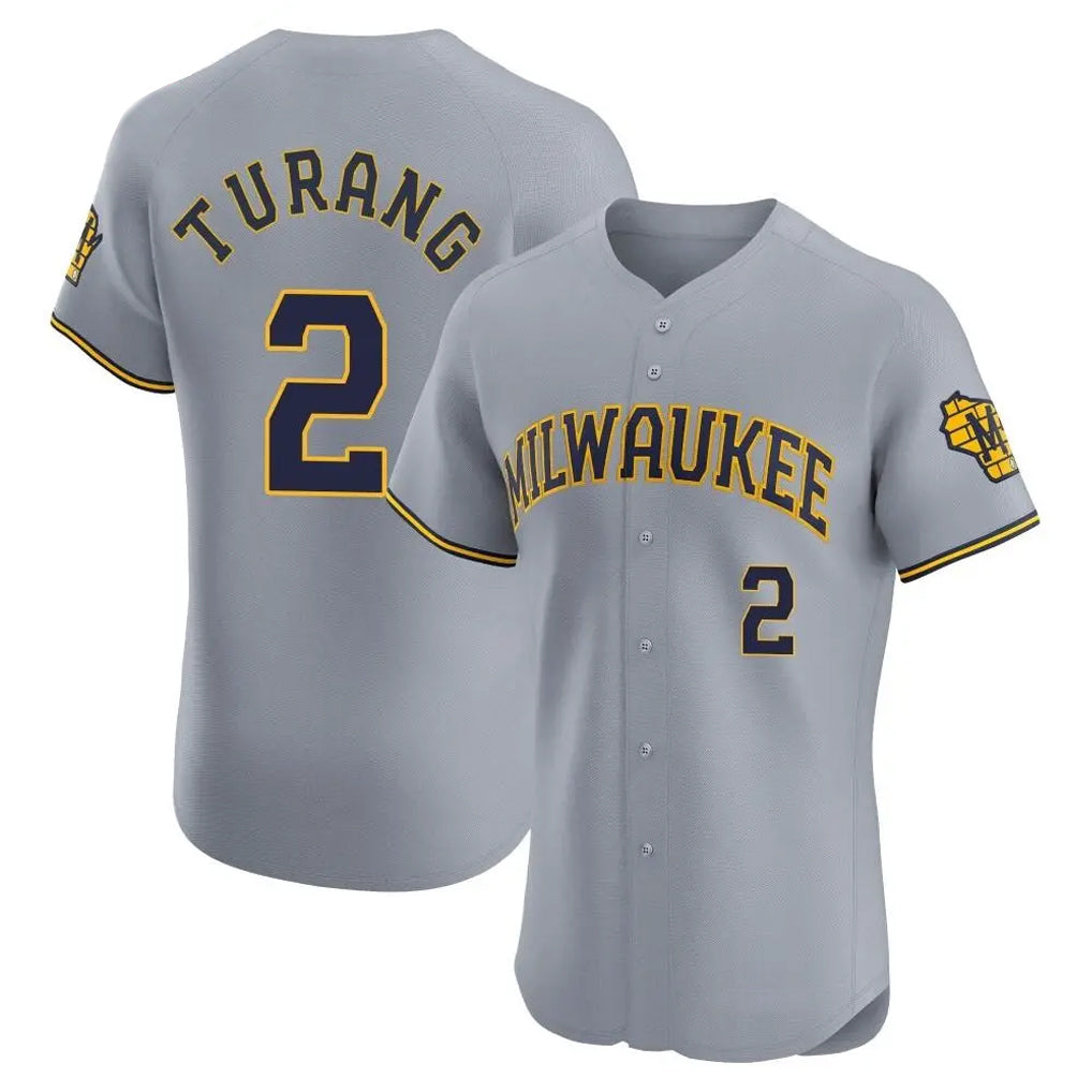 Davalo M.Brewers #2 Brice Turang Player Gray Home Limited Elite Stitched Jerseys