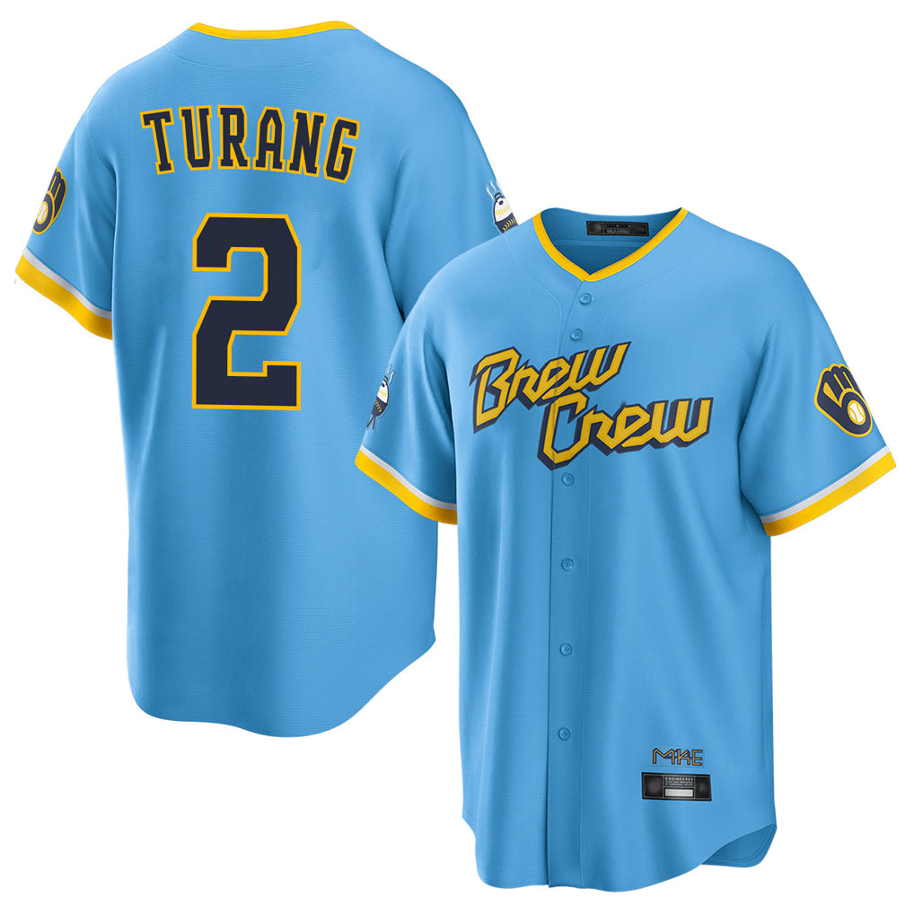 Davalo M.Brewers #2 Brice Turang Player Light Blue City Connect Home Game Stitched Jerseys