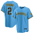 Davalo M.Brewers #2 Brice Turang Player Light Blue Road Stadium Game Stitched Jerseys