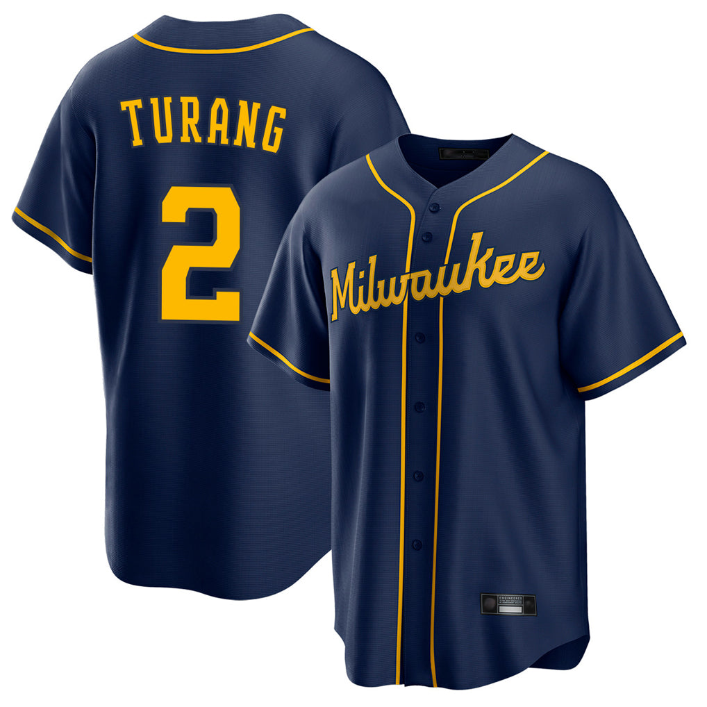 Davalo M.Brewers #2 Brice Turang Player Navy Home Game Stitched Jerseys