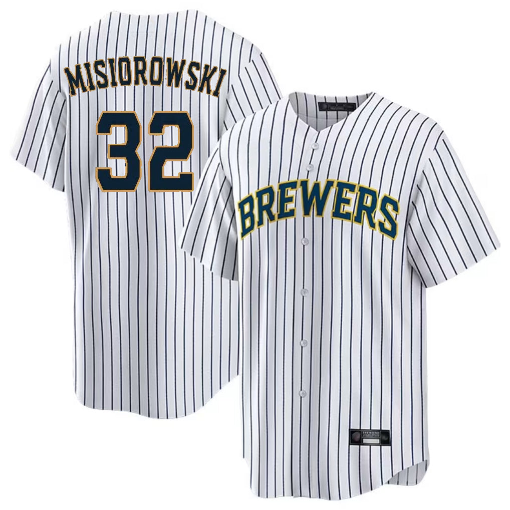 Davalo M.Brewers #32 Jacob Misiorowski Player White Stripes Home Game Stitched Jerseys