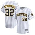 Davalo M.Brewers #32 Jacob Misiorowski Player White Stripes Home Limited Game Stitched Jerseys