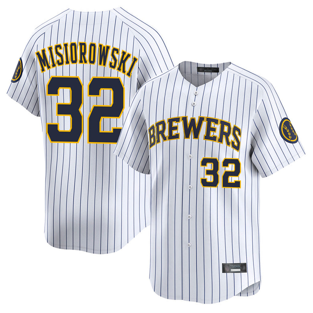 Davalo M.Brewers #32 Jacob Misiorowski Player White Stripes Home Limited Game Stitched Jerseys