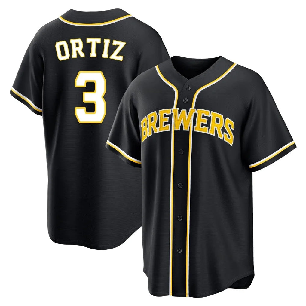 Davalo M.Brewers #3 Joey Ortiz Player Black Fashion Out Home Game Stitched Jerseys