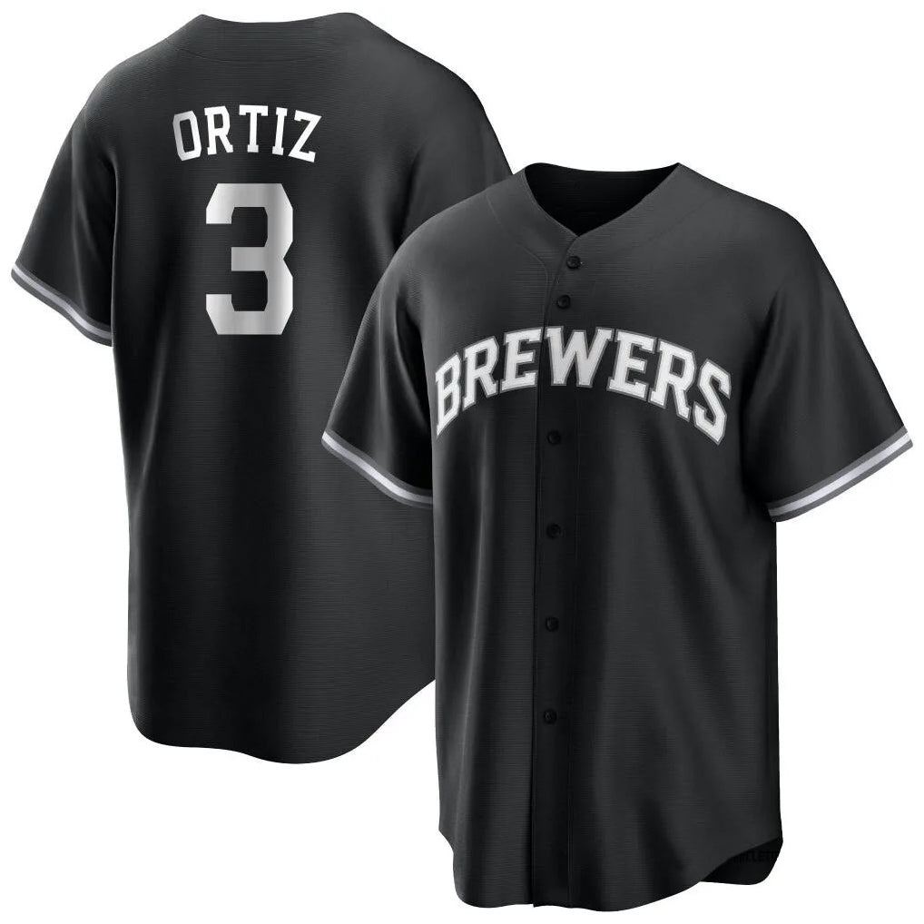 Davalo M.Brewers #3 Joey Ortiz Player Black Game Home Stitched Jerseys