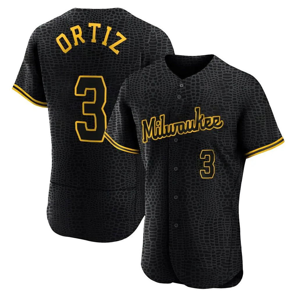 Davalo M.Brewers #3 Joey Ortiz Player Black Snake Skin City Home Limited Elite Stitched Jerseys