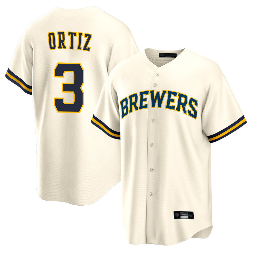 Davalo M.Brewers #3 Joey Ortiz Player Cream Home Game Stitched Jerseys