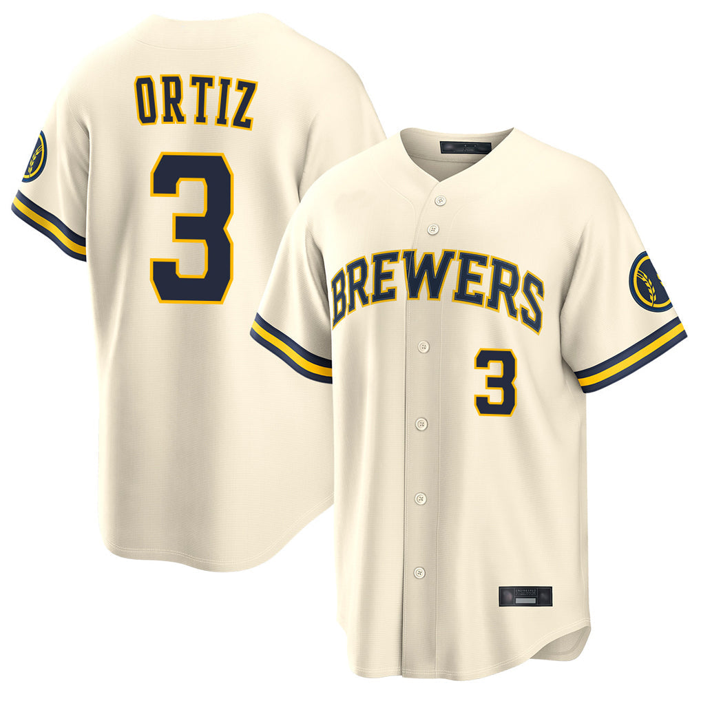 Davalo M.Brewers #3 Joey Ortiz Player Cream Home Limited Stitched Jerseys