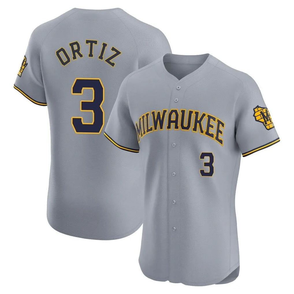 Davalo M.Brewers #3 Joey Ortiz Player Gray Home Limited Elite Stitched Jerseys