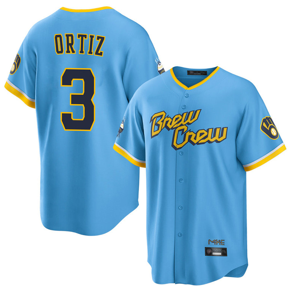 Davalo M.Brewers #3 Joey Ortiz Player Light Blue City Connect Home Game Stitched Jerseys