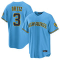 Davalo M.Brewers #3 Joey Ortiz Player Light Blue Road Stadium Game Stitched Jerseys